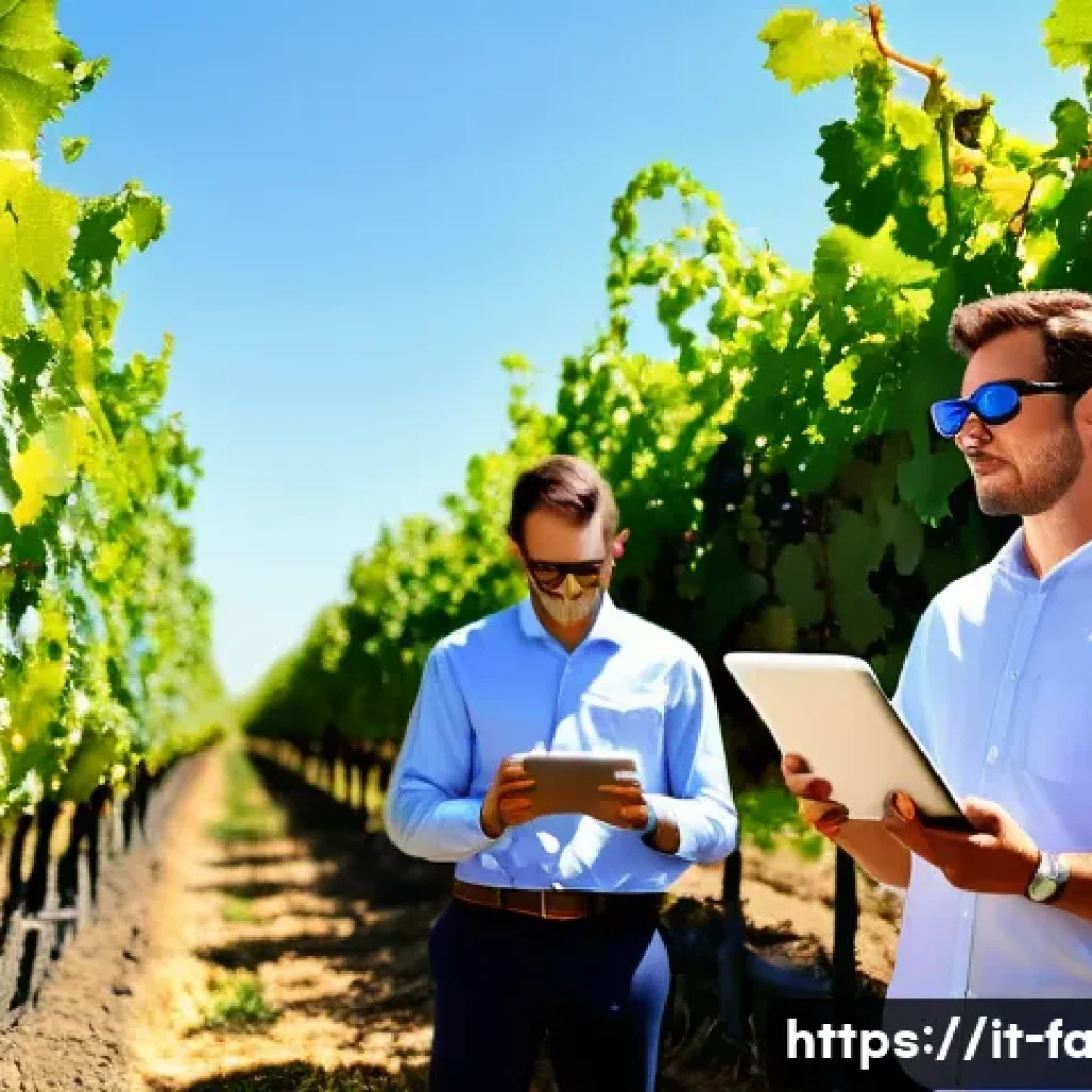 농산물품질관리사 실무 사례 분석 - A modern Italian vineyard equipped with advanced environmental sensors and drones flying overhead fo...