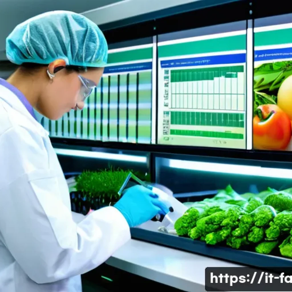농산물품질관리사 시험 중점 과목 정리 - A modern agricultural quality control laboratory scene showing a professional technician wearing cle...