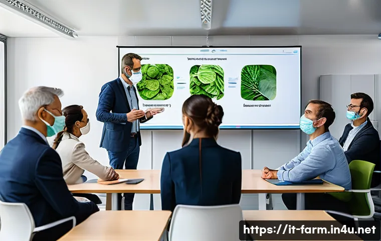 농산물품질관리사 자격증 유지를 위한 재교육 - A professional training session in an Italian agro-food quality control classroom, featuring diverse...