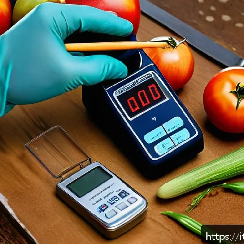 농산물품질관리사 실기시험 준비 팁 - A detailed close-up of an agricultural quality control laboratory scene, featuring hands wearing glo...